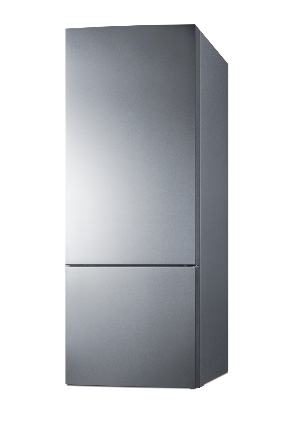 Frost-free bottom freezer refrigerator in stainless steel with factory-installed icemaker and digital controls and a counter depth fit